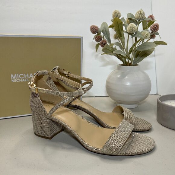 Michael Kors Metallic Block Heel Sandals - Picture 1 of 10